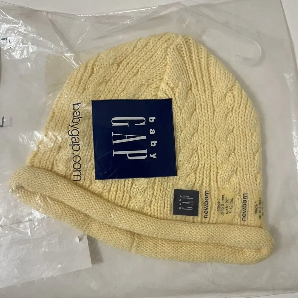 Vintage Baby Gap Yellow Cable Sweater Hat Newborn Stage 1 Up to 3 Months NWT